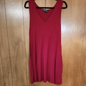 Burgundy V-Neck Mini Dress With Pockets